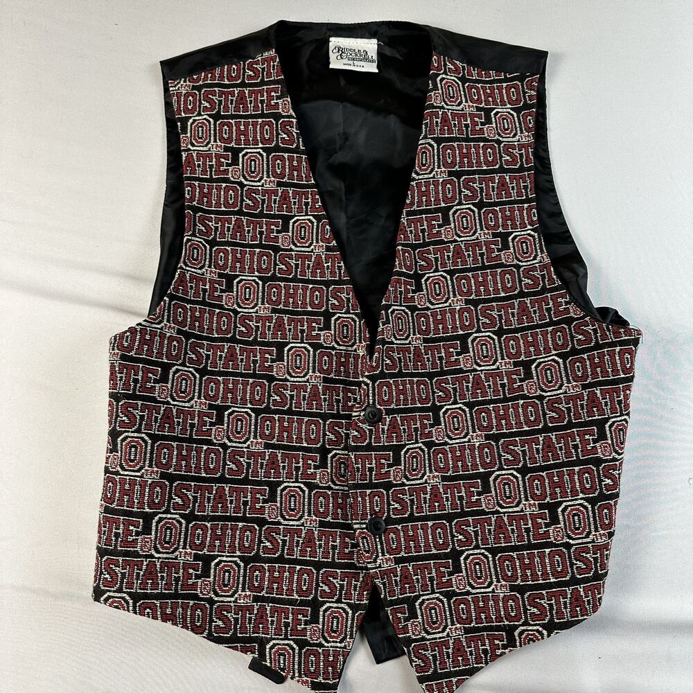 Vtg Ohio State Vest Tapestry Front Women’s Size Large 90s Buckeyes Tie Black Red